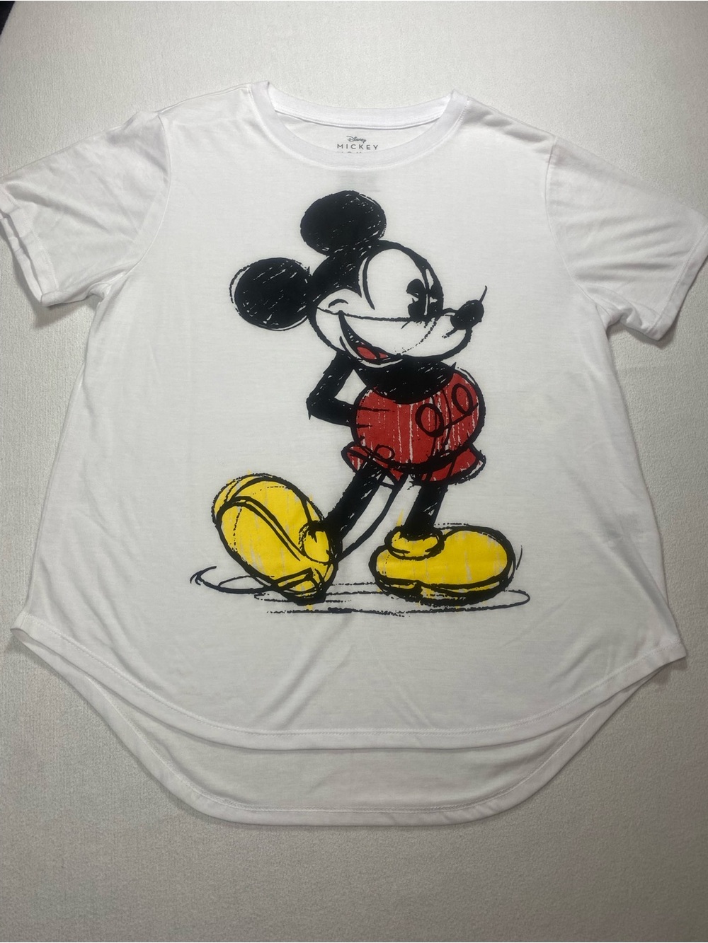 Disney White T-Shirt with Black, Red & Yellow Mickey Graphic